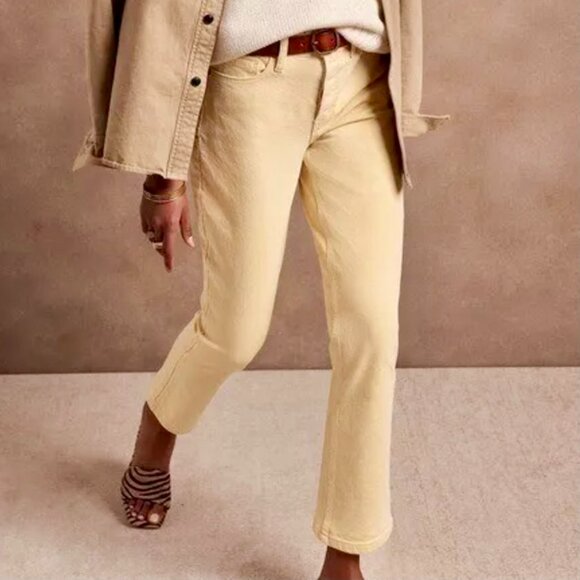 Banana Republic Pastel Yellow High-Rise Straight Ankle Cut Premium Denim Jeans - Picture 1 of 9